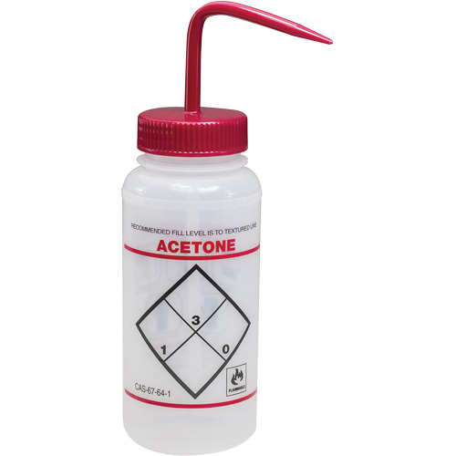 Bouteille de rinsage &agrave; grande ouverture avec &eacute;tiquette de s&eacute;curit&eacute; "Acetone", 16 oz Brunswick Fyr & Safety