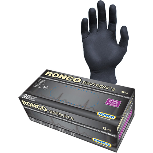 Gants d'examen jetables Sentron 6, 2T-Grand, Nitrile, 6 mils, Sans poudre, Noir, Classe 2 Brunswick Fyr & Safety