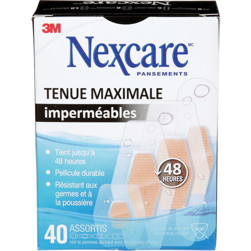 Pansements imperm&eacute;ables &agrave; tenue maximale Nexcare, Assorti, Plastique, St&eacute;rile Brunswick Fyr & Safety