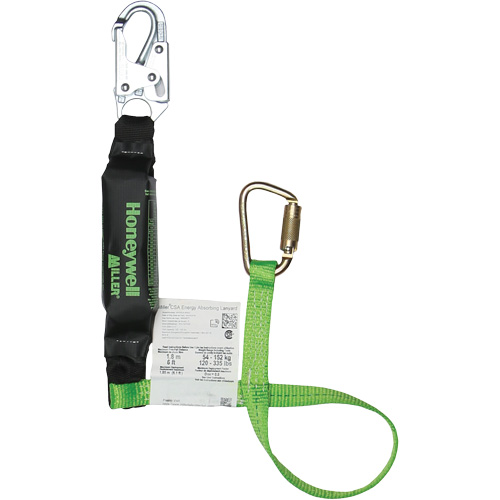 Miller&reg; HP Shock-Absorbing Lanyard, 4', Carabiner Center, Locking Snap Hook Leg Ends, Polyester Brunswick Fyr & Safety