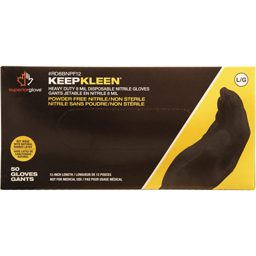 KeepKleen&reg; Disposable Gloves, Large, Nitrile, 8-mil, Powder-Free, Black Brunswick Fyr & Safety