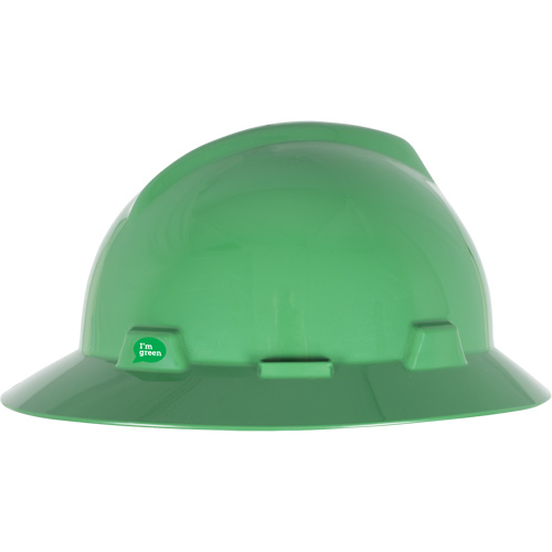 Casque de s&eacute;curit&eacute; &agrave; bord complet V-Gard GREEN avec fentes, R&eacute;pond aux normes CSA type 1, Suspension Rochet Brunswick Fyr & Safety