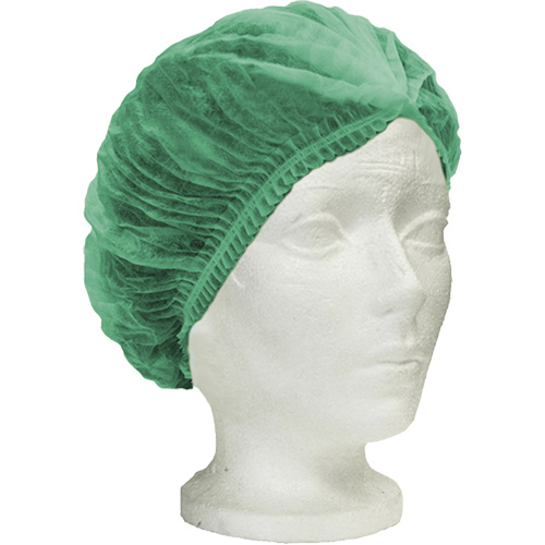 Ronco Care Pleated Bouffant Cap, Polypropylene, 21", Green Brunswick Fyr & Safety