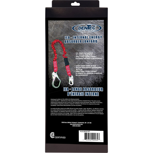 Longe amortisseuse interne ShockSorb, 6', Point d'ancrage &agrave; Crochet mousqueton, Crochet mousqueton aux jambes, Polyester Brunswick Fyr & Safety