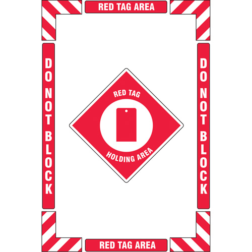 Trousse de marquage du sol ?Red Tag Holding Area? (zone de stockage des &eacute;tiquettes rouges), Adh&eacute;sif, Anglais avec pictogramme Brunswick Fyr & Safety