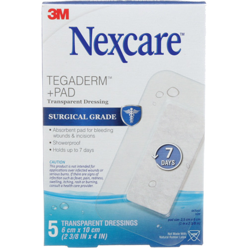 Nexcare Tegaderm + Pad Transparent Dressing, Rectangular/Square, 4", Plastic, Sterile Brunswick Fyr & Safety
