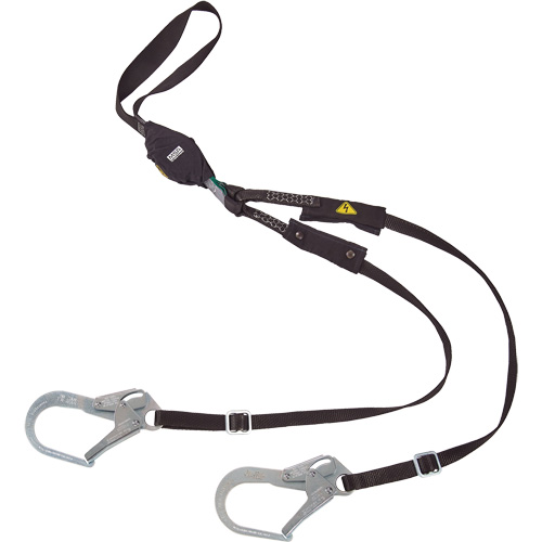 V-Series Utility Energy Absorbing Lanyard, 6', Rebar Hook Center, Snap Hook Leg Ends, Nylon Brunswick Fyr & Safety