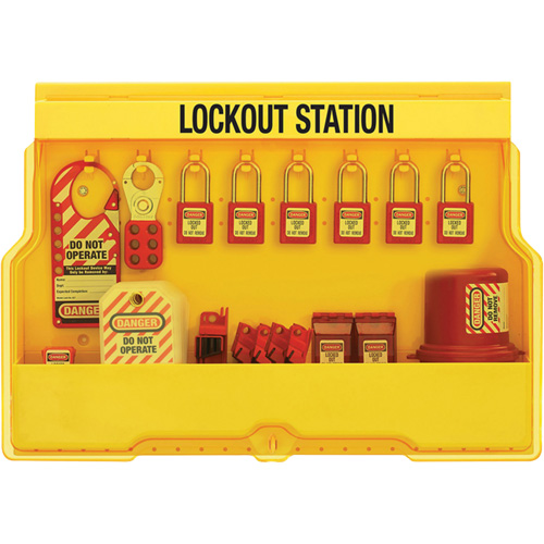 Station de cadenassage dappareils &eacute;lectriques de qualit&eacute; sup&eacute;rieure, Cadenas Thermoplastique, Capacit&eacute; de 16, Cadenas Compris Brunswick Fyr & Safety