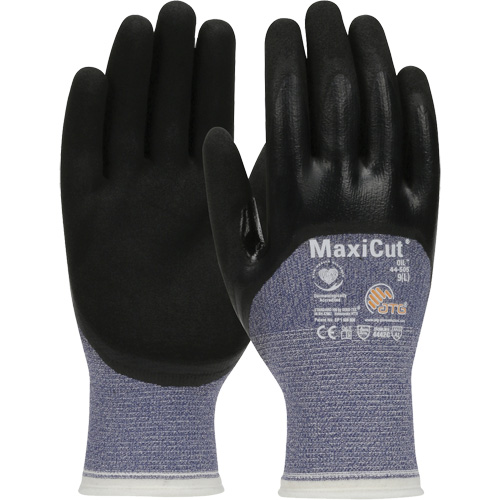 Gants r&eacute;sistants aux coupures dans un milieu de travail huileux ATG MaxiCut, Taille Grand, Calibre 15, Rev&ecirc;tement Nitrile, Enveloppe en Fil technique, ASTM ANSI niveau A3/EN 388 niveau 4/EN 388 niveau C Brunswick Fyr & Safety