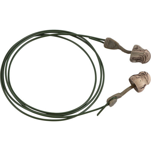 Bouchons d'oreilles en mousse camo sans roulement &agrave; tourner Glide, Vrac - Boîte, Avec cordon Brunswick Fyr & Safety