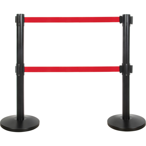 Barri&egrave;re pour le contr&ocirc;le des foules &agrave; courroie double, Acier, 35" h, Ruban Rouge, Longueur du ruban 7' Brunswick Fyr & Safety