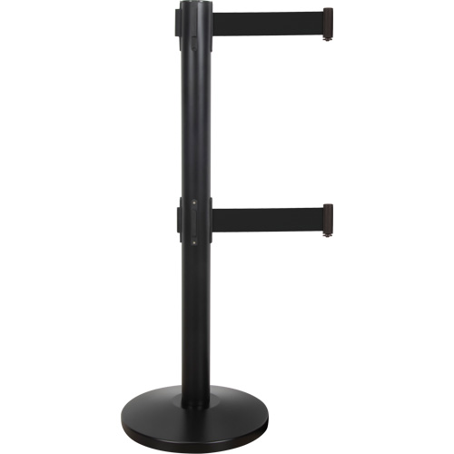 Barri&egrave;re pour le contr&ocirc;le des foules &agrave; courroie double, Acier, 35" h, Ruban Noir, Longueur du ruban 7' Brunswick Fyr & Safety