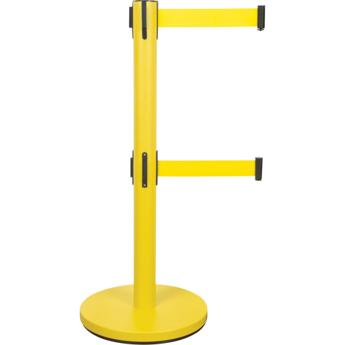 Barri&egrave;re pour le contr&ocirc;le des foules &agrave; courroie double, Acier, 35" h, Ruban Jaune, Longueur du ruban 7' Brunswick Fyr & Safety