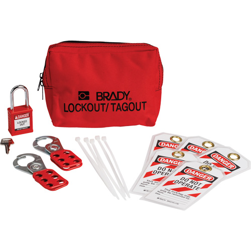 Trousse de cadenassage/&eacute;tiquetage avec cadenas de s&eacute;curit&eacute; en nylon dans une pochette, Ensemble &eacute;lectrique, 14 composants compris Brunswick Fyr & Safety