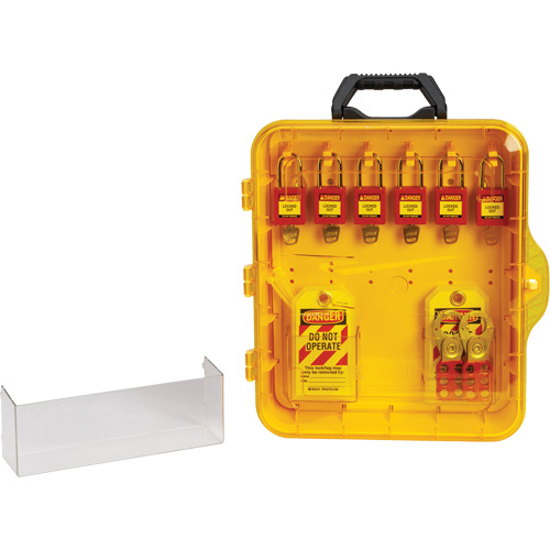 Station de cadenassage avec cadenas de s&eacute;curit&eacute; en nylon &agrave; cl&eacute;s diff&eacute;rentes, Cadenas Plastique, Capacit&eacute; de 6, Cadenas Compris Brunswick Fyr & Safety