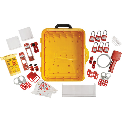 Station de cadenassage &eacute;lectrique avec cadenas de s&eacute;curit&eacute; en nylon utilisant des cl&eacute;s diff&eacute;rentes, Cadenas Plastique, Capacit&eacute; de 60, Cadenas Compris Brunswick Fyr & Safety