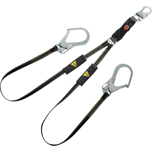 Longe &agrave; amortisseur d'&eacute;nergie pour le soudage V-Series, 6', Point d'ancrage &agrave; Crochet d'armature, Crochet mousqueton aux jambes, Kevlar/M&eacute;tal/Nylon Brunswick Fyr & Safety