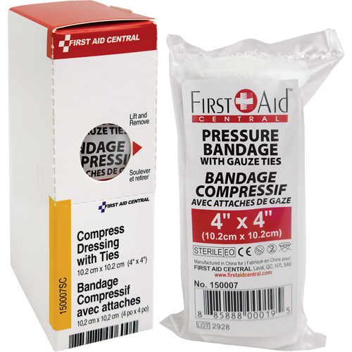 SmartCompliance&reg; Refill Compress Pressure Bandage with Ties, 4" L x 4" W Brunswick Fyr & Safety