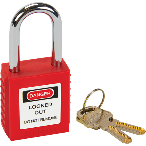 Verrouillage pour les consignations, Cadenas de s&eacute;curit&eacute;, Cl&eacute;s diff&eacute;rentes, Thermoplastique, Largeur de 1-1/2" Brunswick Fyr & Safety