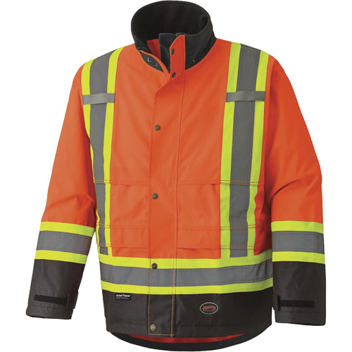 5400 Veste de s&eacute;curit&eacute; imperm&eacute;able 300D Trilobal antid&eacute;chirure, Polyester, Noir/Orange haute visibilit&eacute;, 2T-Grand Brunswick Fyr & Safety
