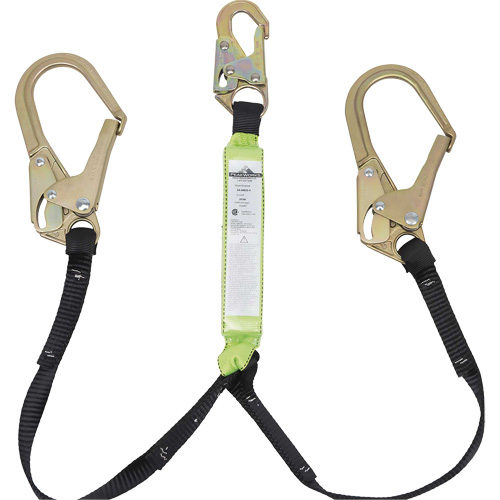 SA-64022-4 Shock Absorbing Lanyard, 4', Rebar Hook Center, Snap Hook Leg Ends, Polyester Brunswick Fyr & Safety