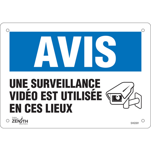 Enseigne  Surveillance vid&eacute;o , 7" x 10", Plastique, Français avec pictogramme Brunswick Fyr & Safety