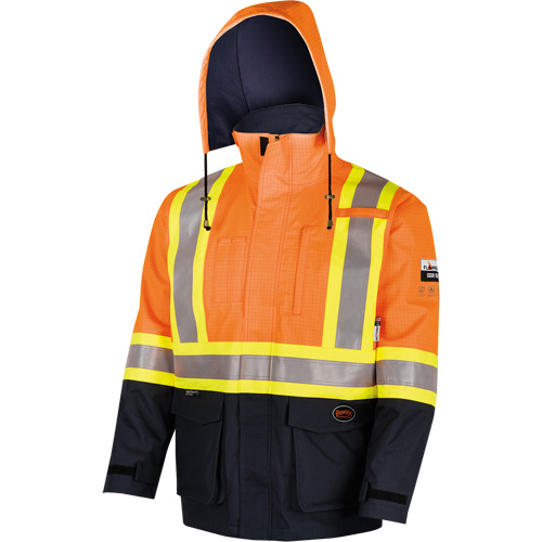 4484 Defender&reg; FR/Arc/Antistatic Trilaminate Safety Jacket, Small, Black/High Visibility Orange, 11 cal/cm² Brunswick Fyr & Safety