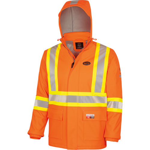 5884 Flash-Gard&reg; FR/Arc-Rated Waterproof Jacket with Hood, Small, High Visibility Orange, 51 cal/cm² Brunswick Fyr & Safety