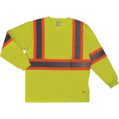 Long Sleeve Safety T-Shirt, Cotton, X-Small, High Visibility Lime-Yellow Brunswick Fyr & Safety