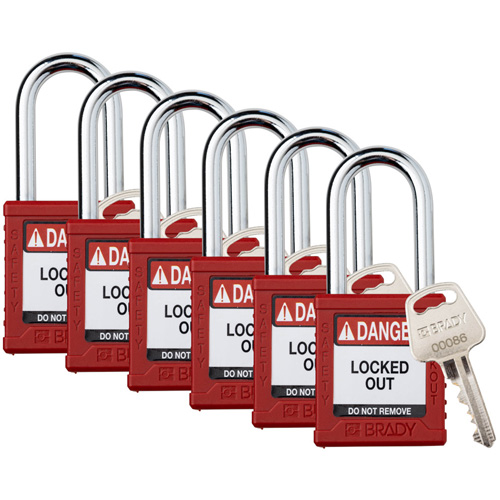 Cadenas de verrouillage Velocity, Rouge, Cl&eacute;s diff&eacute;rentes, Nylon, Largeur de 1-1/2" Brunswick Fyr & Safety