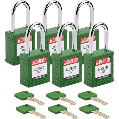 Cadenas de verrouillage Velocity, Vert, Cl&eacute;s diff&eacute;rentes, Nylon, Largeur de 1-1/2" Brunswick Fyr & Safety