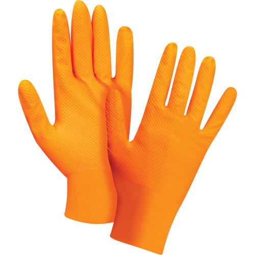 Heavyweight Tactile Grip Examination Gloves, Small, Nitrile, 8-mil, Powder-Free, Orange Brunswick Fyr & Safety