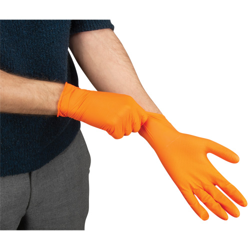 Heavyweight Tactile Grip Examination Gloves, Small, Nitrile, 8-mil, Powder-Free, Orange Brunswick Fyr & Safety
