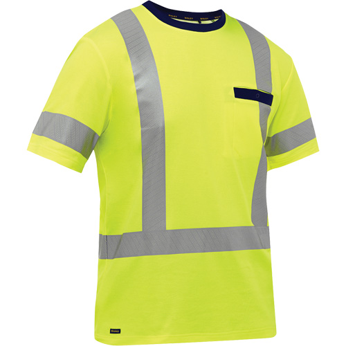 Chemise &agrave; manches courtes et X au dos Bisley, Poly-coton, Petit, Jaune lime haute visibilit&eacute; Brunswick Fyr & Safety