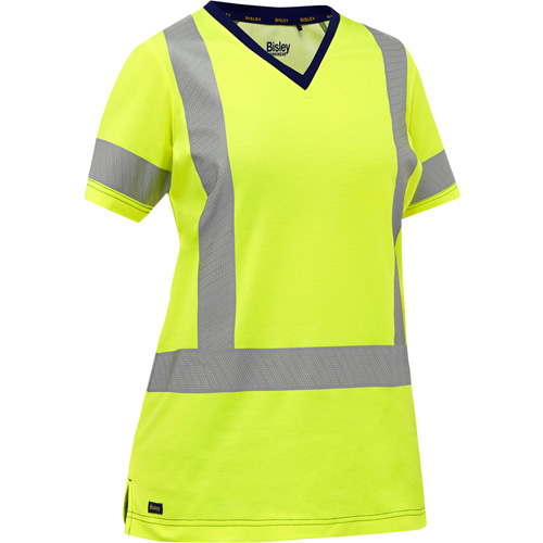 Bisley&reg; Women's X-Back Short Sleeve Shirt, Poly-Cotton, Small, High Visibility Lime-Yellow Brunswick Fyr & Safety