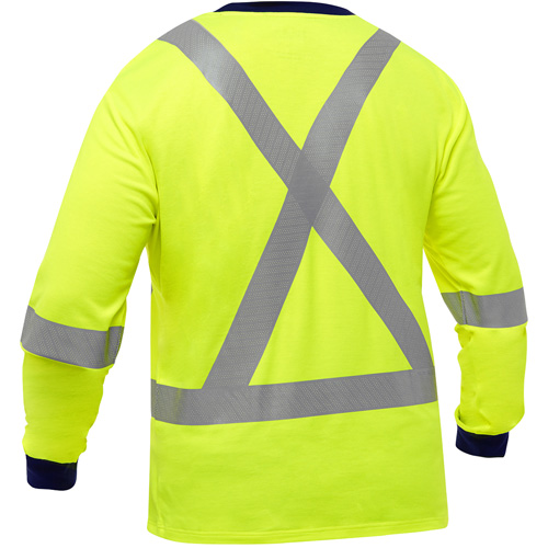 Chemise &agrave; manches longues et X au dos Bisley, Poly-coton, Petit, Jaune lime haute visibilit&eacute; Brunswick Fyr & Safety