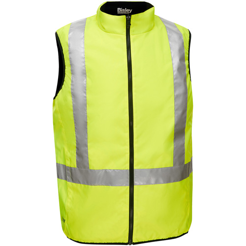 Veste bouffante r&eacute;versible avec X au dos Bisley, Jaune lime haute visibilit&eacute;, Petit, Polyester Brunswick Fyr & Safety