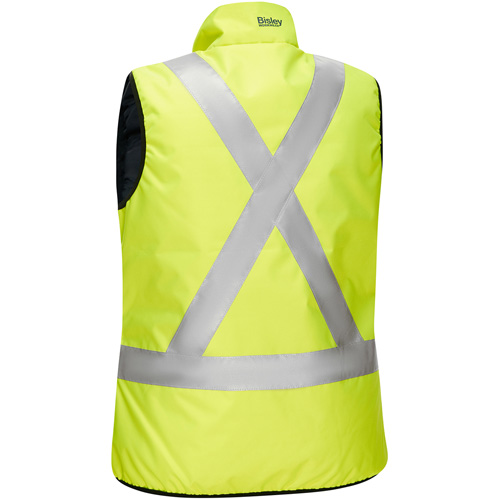 Bisley&reg; X-Back Women's Contoured Reversible Puffer Vest, High Visibility Lime-Yellow, X-Large, Polyester Brunswick Fyr & Safety