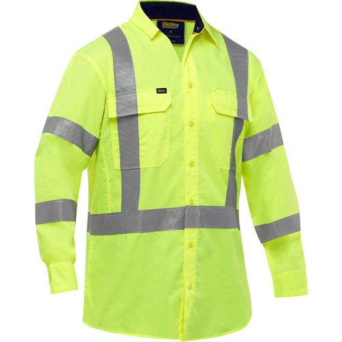 Bisley&reg; X-Back Long Sleeve Work Shirt with X-Airflow, Poly-Cotton, Small, High Visibility Lime-Yellow Brunswick Fyr & Safety