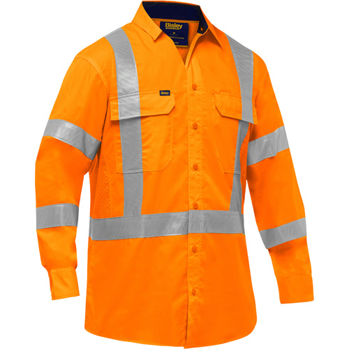Bisley&reg; X-Back Long Sleeve Work Shirt with X-Airflow, Poly-Cotton, Small, High Visibility Orange Brunswick Fyr & Safety