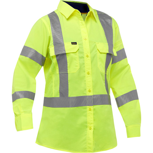 Bisley&reg; X-Back Women's Long Sleeve Work Shirt with X-Airflow, Poly-Cotton, Small, High Visibility Lime-Yellow Brunswick Fyr & Safety