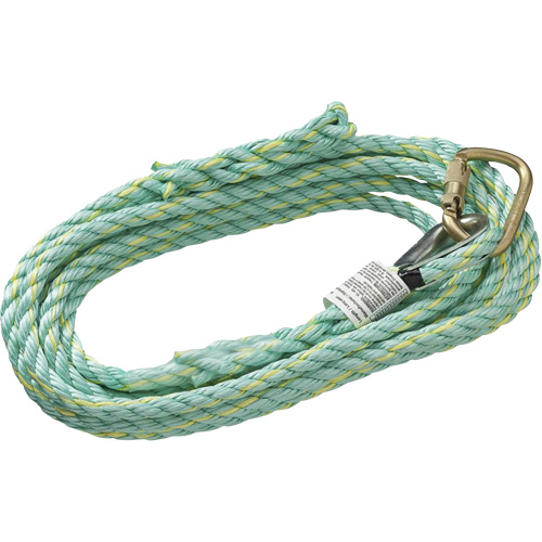 VL-1115-25 Cordage de s&eacute;curit&eacute; vertical avec mousqueton d'ancrage &agrave; une extr&eacute;mit&eacute; & &eacute;clisse dorsale d'extr&eacute;mit&eacute; &agrave; la traîne, Copolym&egrave;re Brunswick Fyr & Safety