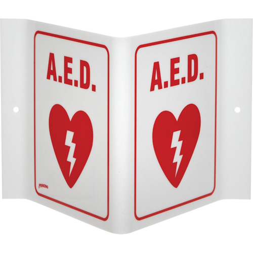"A.E.D." V-Style Sign, 6" x 9", Acrylic, English with Pictogram Brunswick Fyr & Safety
