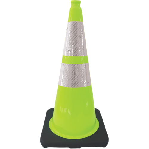 Premium Traffic Cone, 28", Lime Green, 4" & 6" Reflective Collar(s) Brunswick Fyr & Safety