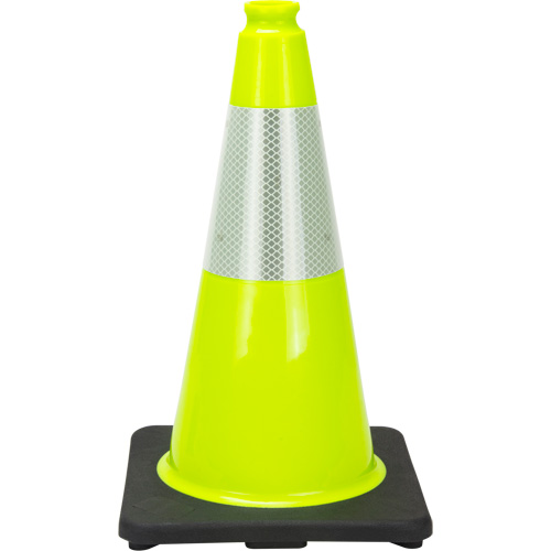 C&ocirc;ne de signalisation de premi&egrave;re qualit&eacute;, 18", Vert lime, Bande(s) r&eacute;fl&eacute;chissante(s) 6" Brunswick Fyr & Safety