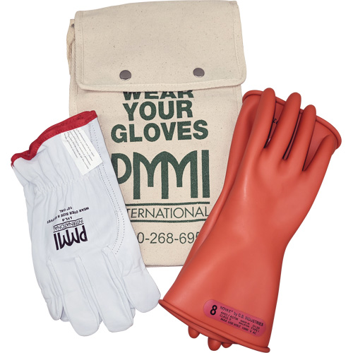 Rubber Electrical Insulating Glove Kit, ASTM Class 0, Size 8, 11" L Brunswick Fyr & Safety