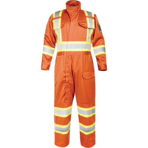 Combinaison ignifug&eacute;e avec bandes haute visibilit&eacute;, Taille Petit, Orange Brunswick Fyr & Safety