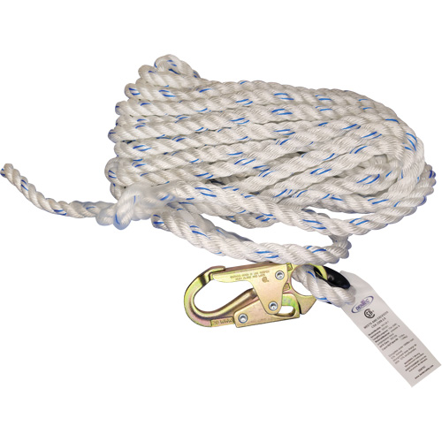 Cordage de s&eacute;curit&eacute; verticale avec mousqueton de 3/4" et cosse cœur Brunswick Fyr & Safety