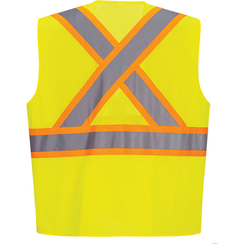 Contrast-Striped Safety Vest, High Visibility Lime-Yellow, Small, Polyester Brunswick Fyr & Safety