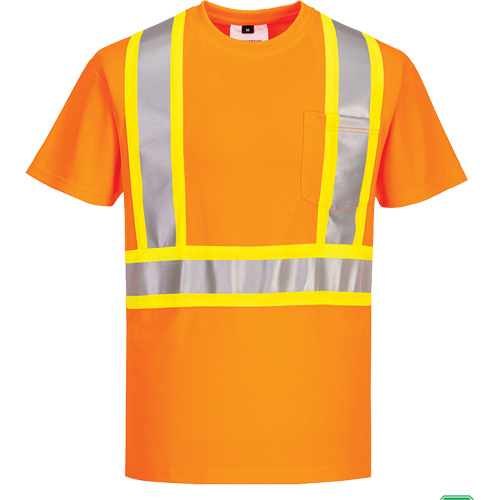 Contrast-Striped Safety T-Shirt, Polyester, Small, High Visibility Orange Brunswick Fyr & Safety